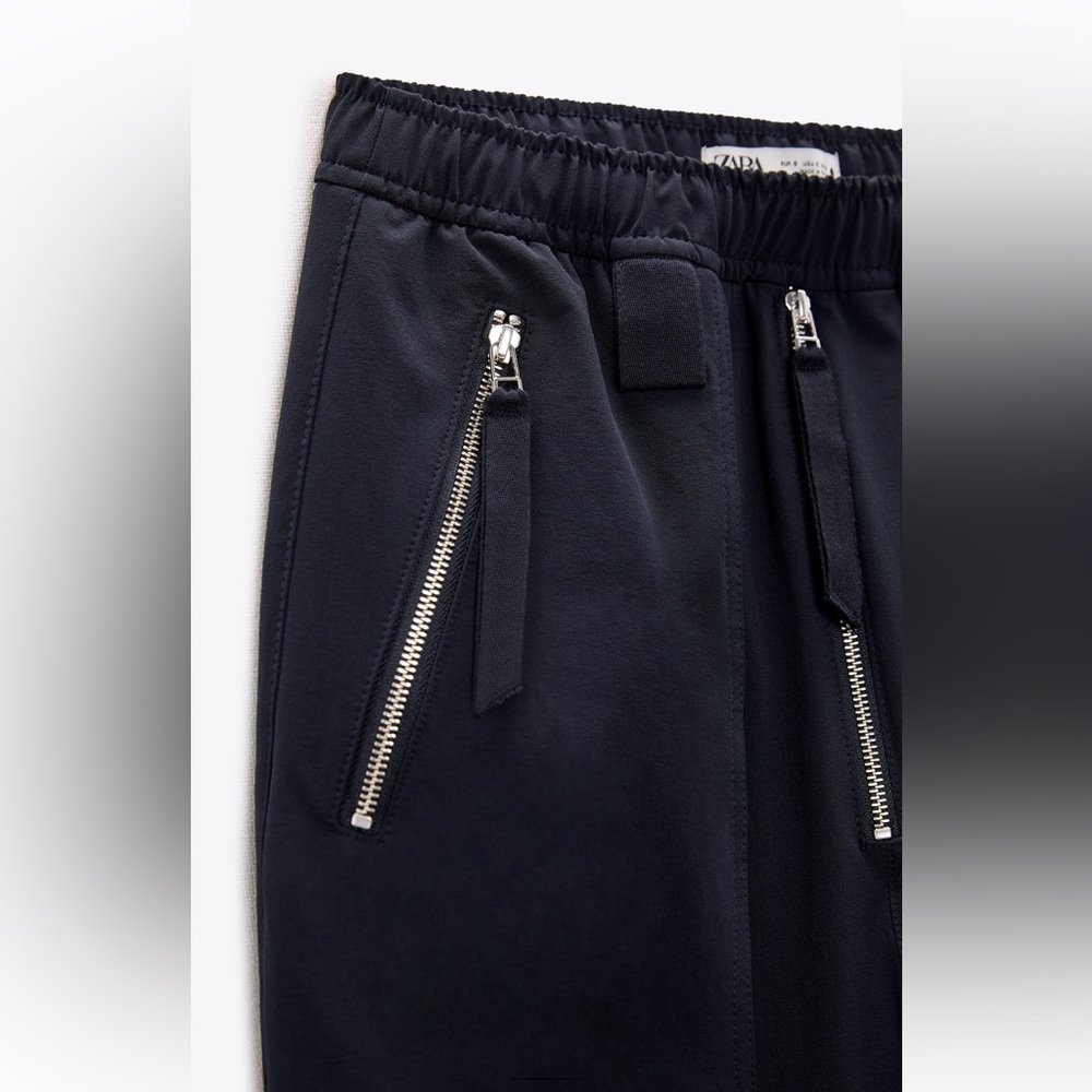 ZARA CARGO PANTS WITH ZIPPER NAVY BLUE - Picture 8 of 9